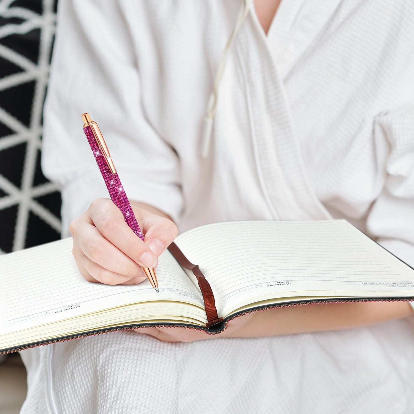 Kosiz Notebook and Rhinestone Pen Sets, A5 Diamond Crystal Notebook, Crystal Pen, Bling Office Accessories (Rose Red)