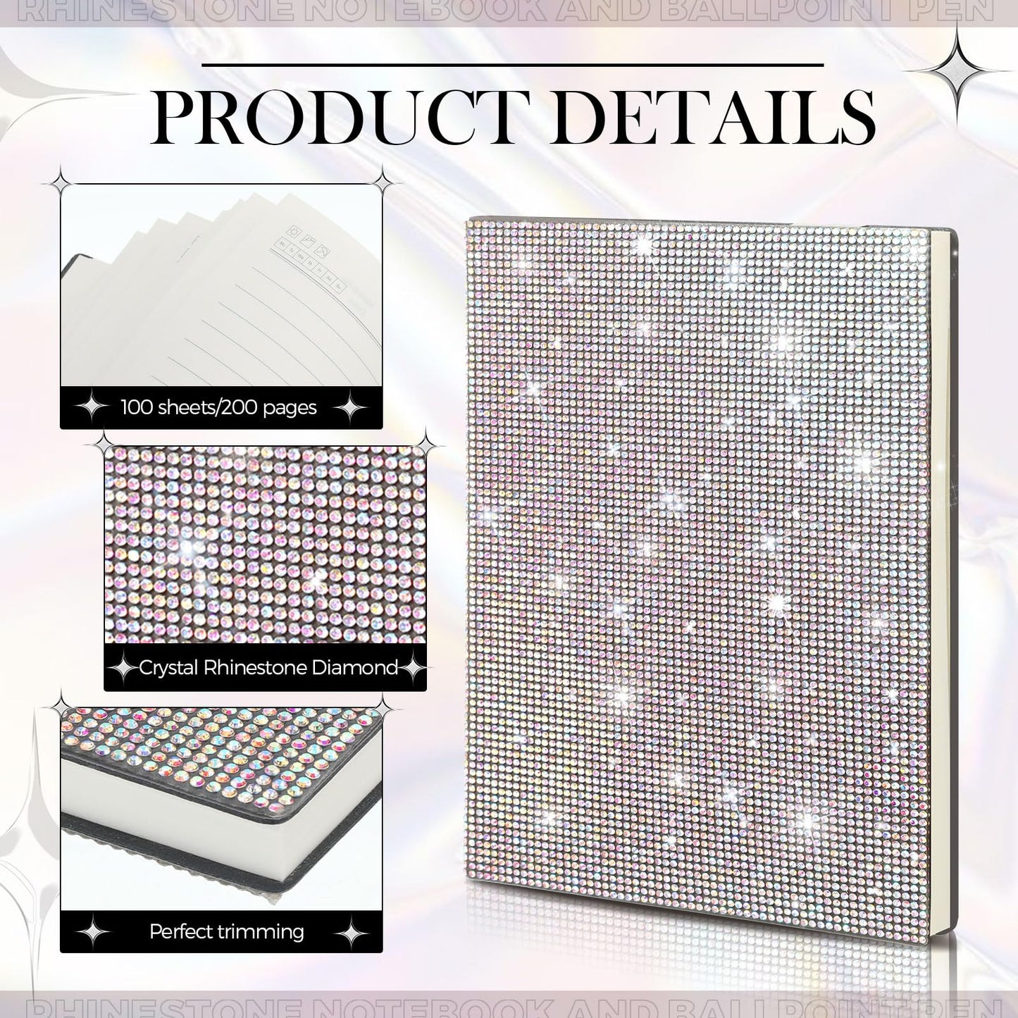 Kosiz Notebook and Rhinestone Pen Sets, A5 Diamond Crystal Notebook, Crystal Pen, Bling Office Accessories (Rose Red)
