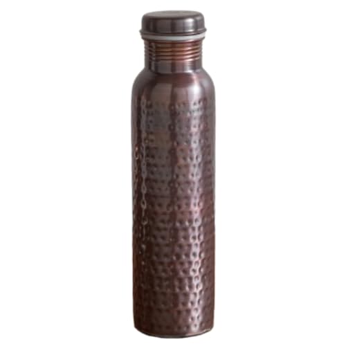 CLEO HOME 100% Pure Copper Water Bottle for Drinking, 32 Oz Large Hammered Ayurvedic Copper Bottle with Canvas Bag & Cleaning Brush, Leak-Proof Insulated Pure Copper Vessel