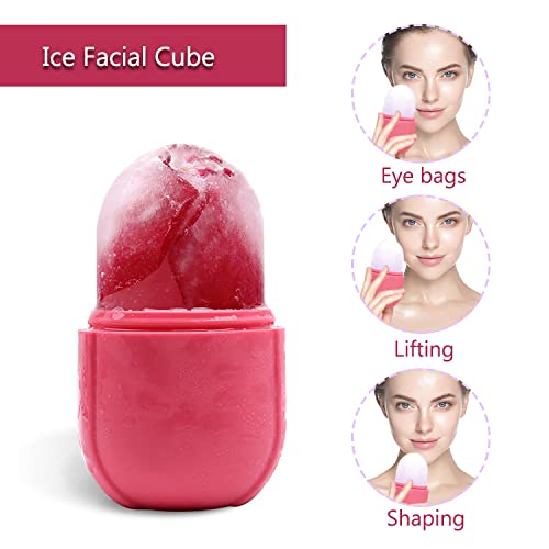 Ice Roller for Face and Eye, Ice Face Roller,Facial Beauty Ice Roller Skin Care Tools, Ice Facial Cube, Gua Sha Face Massage, Silicone Ice Mold for Face Beauty (Pink)