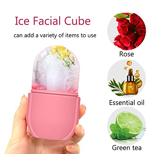 Ice Roller for Face and Eye, Ice Face Roller,Facial Beauty Ice Roller Skin Care Tools, Ice Facial Cube, Gua Sha Face Massage, Silicone Ice Mold for Face Beauty (Pink)