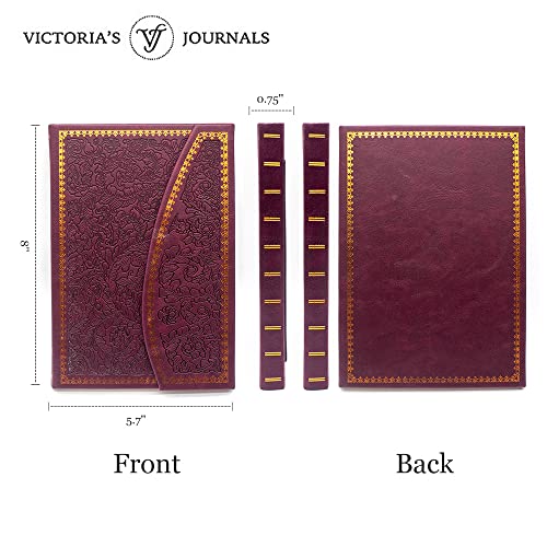 VICTORIA'S JOURNALS Magnet Journal, Carving Vintage Notebook Faux Leather Hard Cover Personal Diary Lined Pages Ribbon Bookmark, 8'' x 5.7''