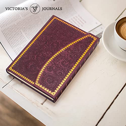 VICTORIA'S JOURNALS Magnet Journal, Carving Vintage Notebook Faux Leather Hard Cover Personal Diary Lined Pages Ribbon Bookmark, 8'' x 5.7''