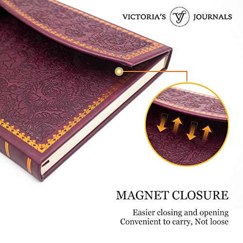 VICTORIA'S JOURNALS Magnet Journal, Carving Vintage Notebook Faux Leather Hard Cover Personal Diary Lined Pages Ribbon Bookmark, 8'' x 5.7''