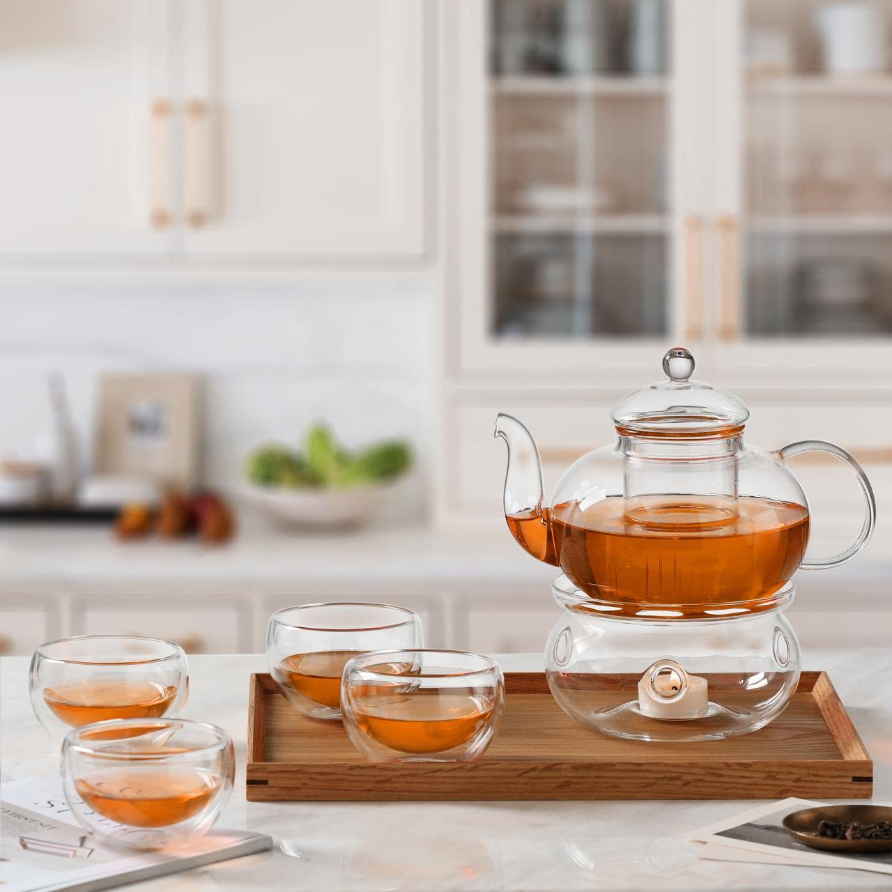 CNGLASS Glass Teapot Stovetop Safe,Clear Teapot with Removable Infuser 20.3 oz,Loose Leaf and Blooming Tea Maker