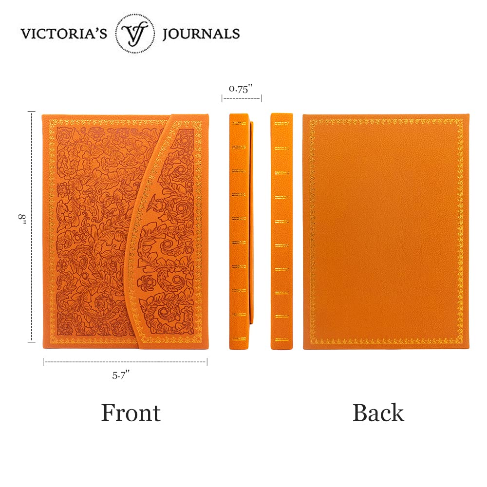 VICTORIA'S JOURNALS Magnet Journal, Carving Vintage Notebook Faux Leather Hard Cover Personal Diary Lined Pages Ribbon Bookmark, 8'' x 5.7''