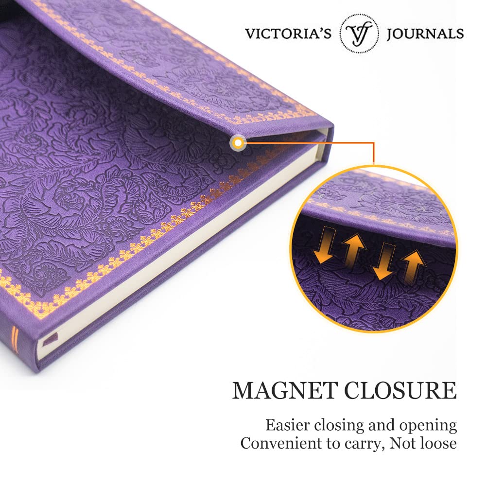 VICTORIA'S JOURNALS Magnet Journal, Carving Vintage Notebook Faux Leather Hard Cover Personal Diary Lined Pages Ribbon Bookmark, 8'' x 5.7''