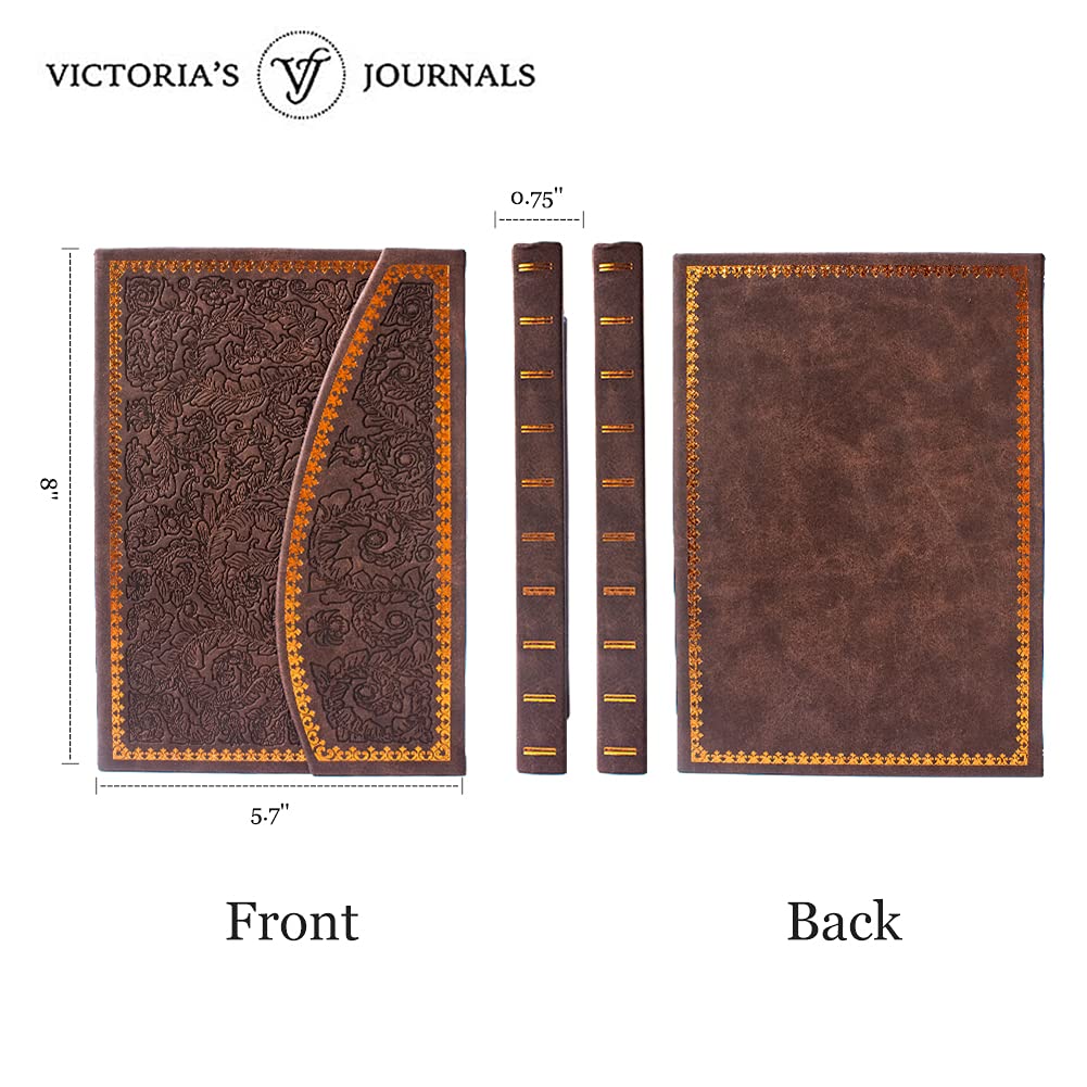 VICTORIA'S JOURNALS Magnet Journal, Carving Vintage Notebook Faux Leather Hard Cover Personal Diary Lined Pages Ribbon Bookmark, 8'' x 5.7''