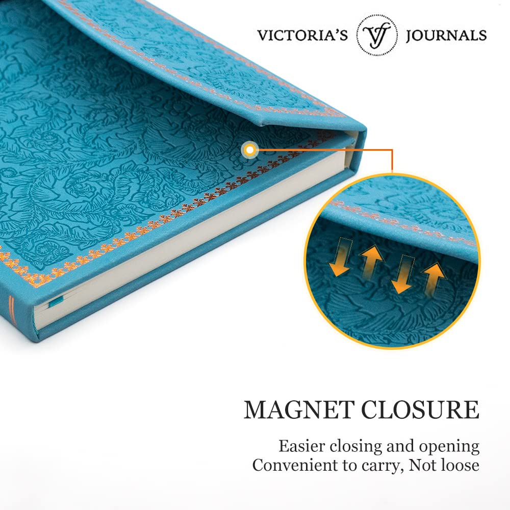 VICTORIA'S JOURNALS Magnet Journal, Carving Vintage Notebook Faux Leather Hard Cover Personal Diary Lined Pages Ribbon Bookmark, 8'' x 5.7''