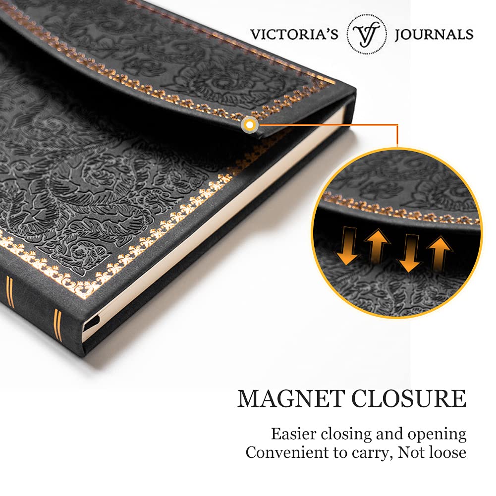 VICTORIA'S JOURNALS Magnet Journal, Carving Vintage Notebook Faux Leather Hard Cover Personal Diary Lined Pages Ribbon Bookmark, 8'' x 5.7''