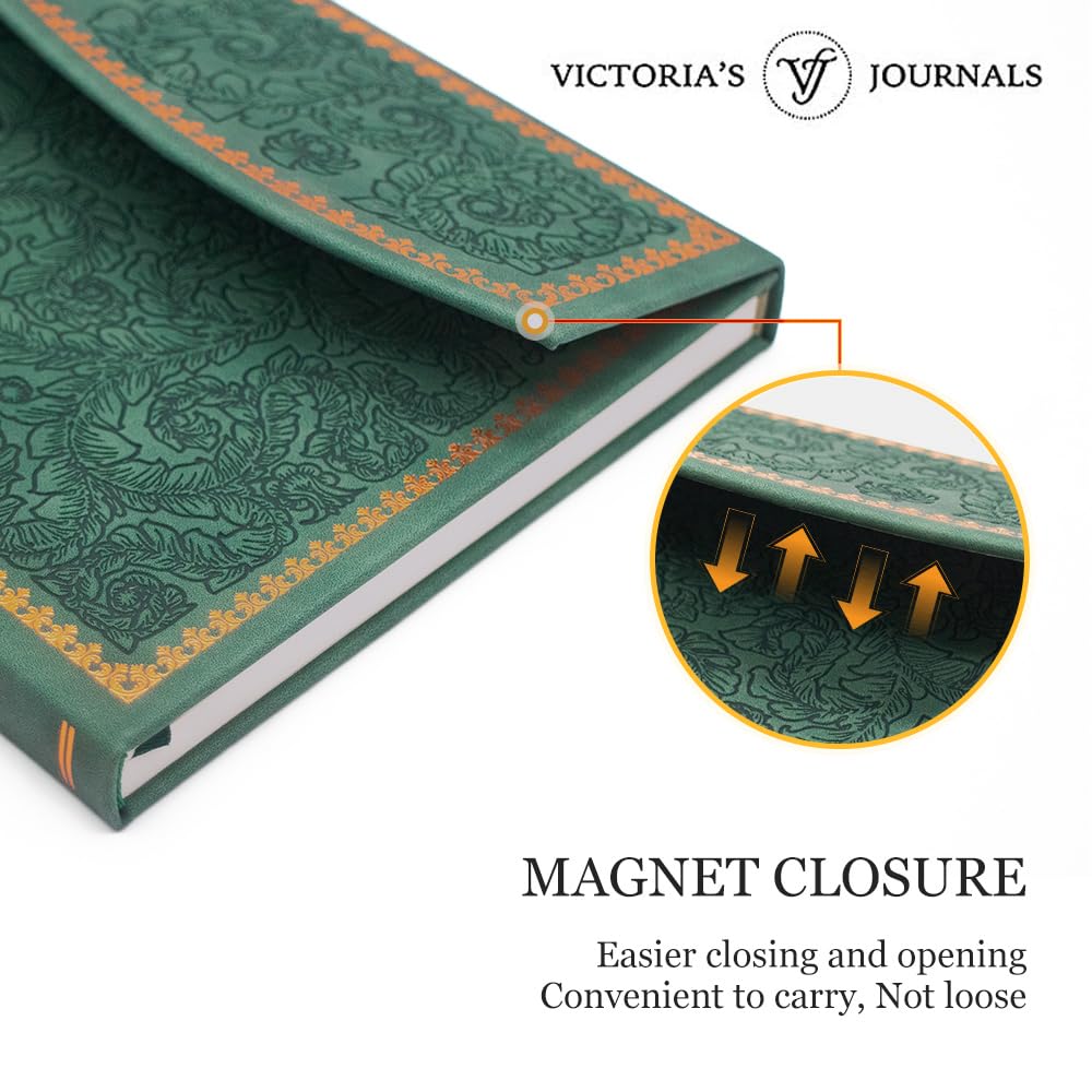 VICTORIA'S JOURNALS Magnet Journal, Carving Vintage Notebook Faux Leather Hard Cover Personal Diary Lined Pages Ribbon Bookmark, 8'' x 5.7''