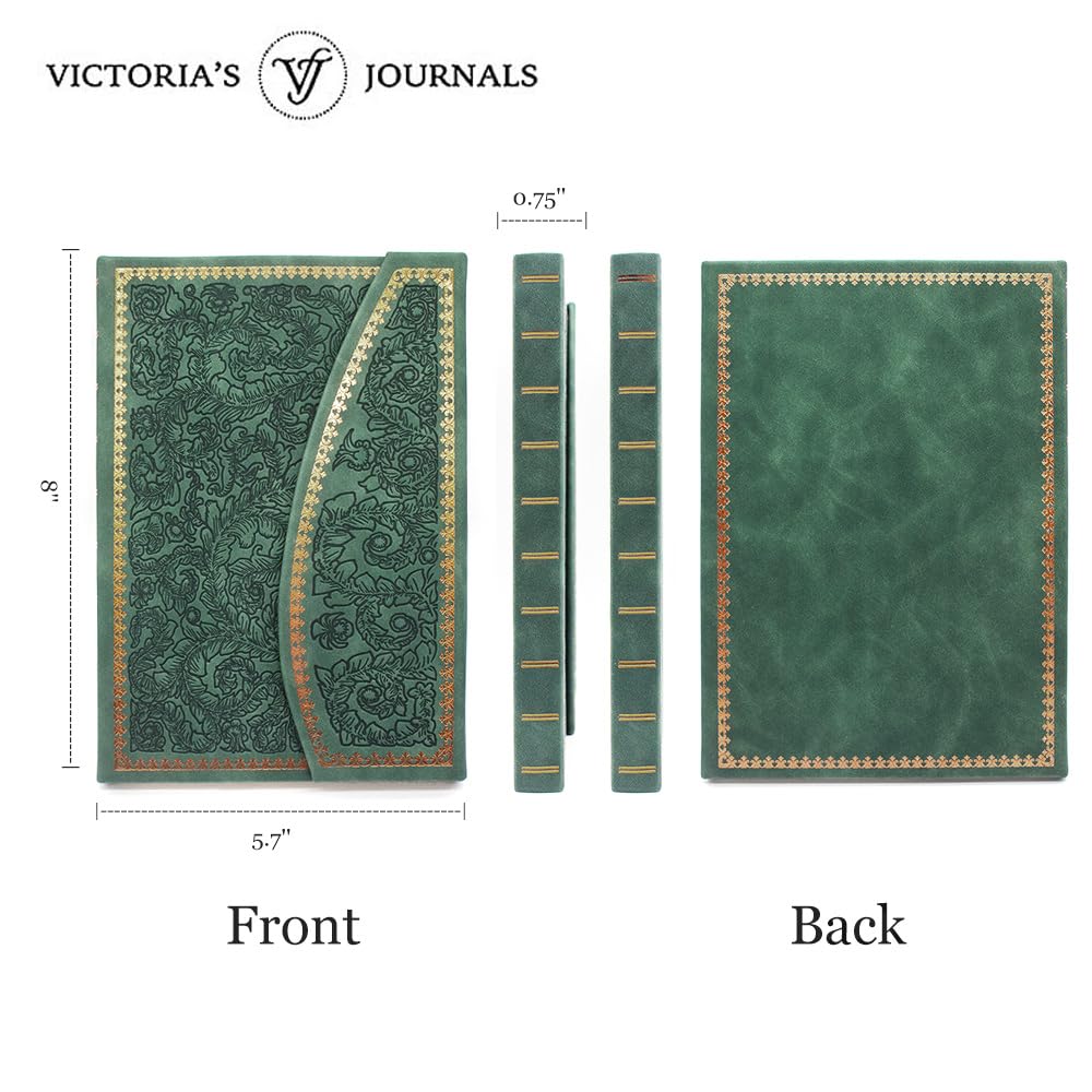 VICTORIA'S JOURNALS Magnet Journal, Carving Vintage Notebook Faux Leather Hard Cover Personal Diary Lined Pages Ribbon Bookmark, 8'' x 5.7''