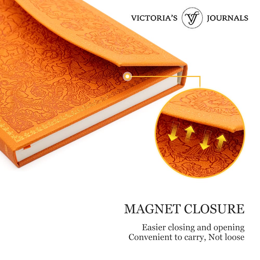 VICTORIA'S JOURNALS Magnet Journal, Carving Vintage Notebook Faux Leather Hard Cover Personal Diary Lined Pages Ribbon Bookmark, 8'' x 5.7''