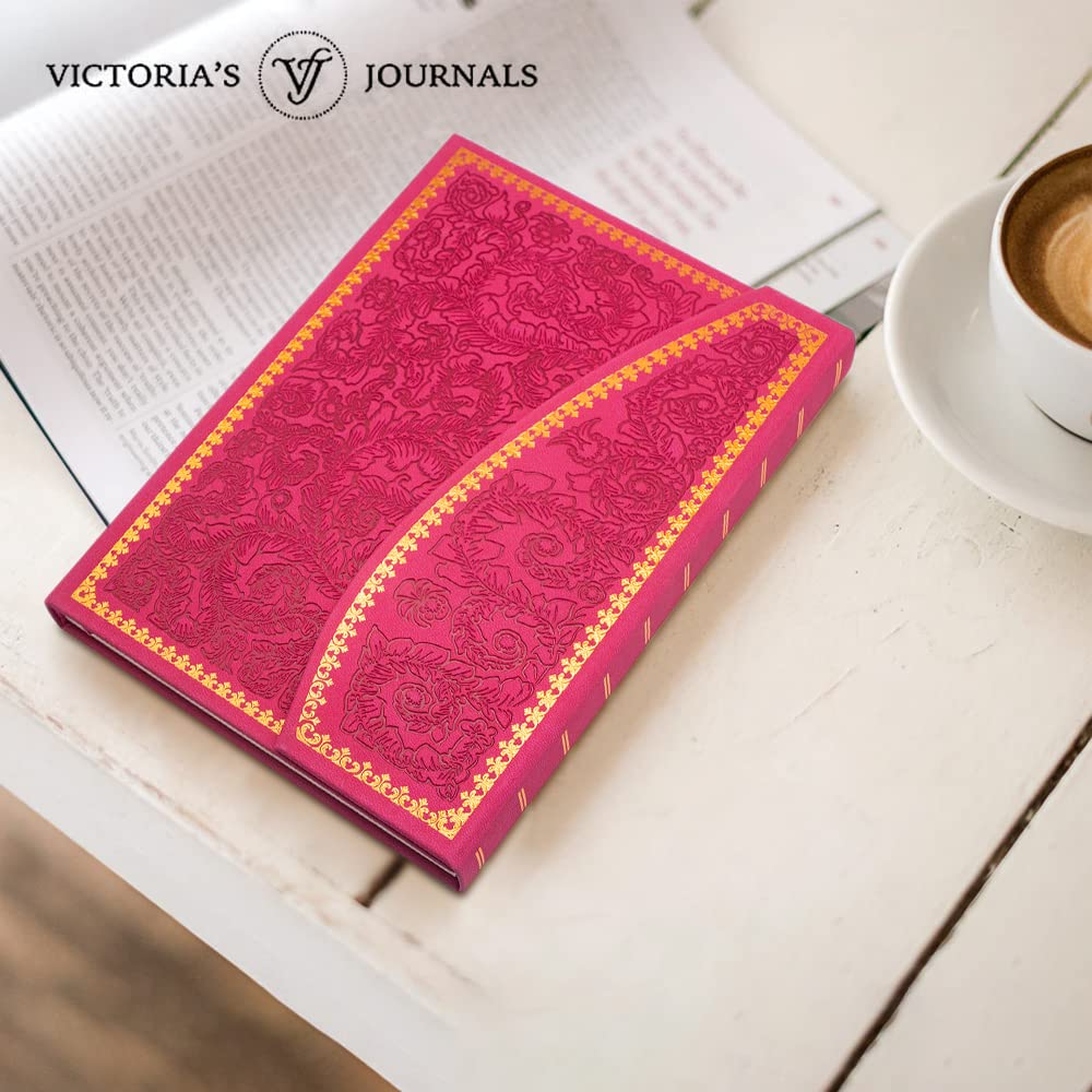 VICTORIA'S JOURNALS Magnet Journal, Carving Vintage Notebook Faux Leather Hard Cover Personal Diary Lined Pages Ribbon Bookmark, 8'' x 5.7''