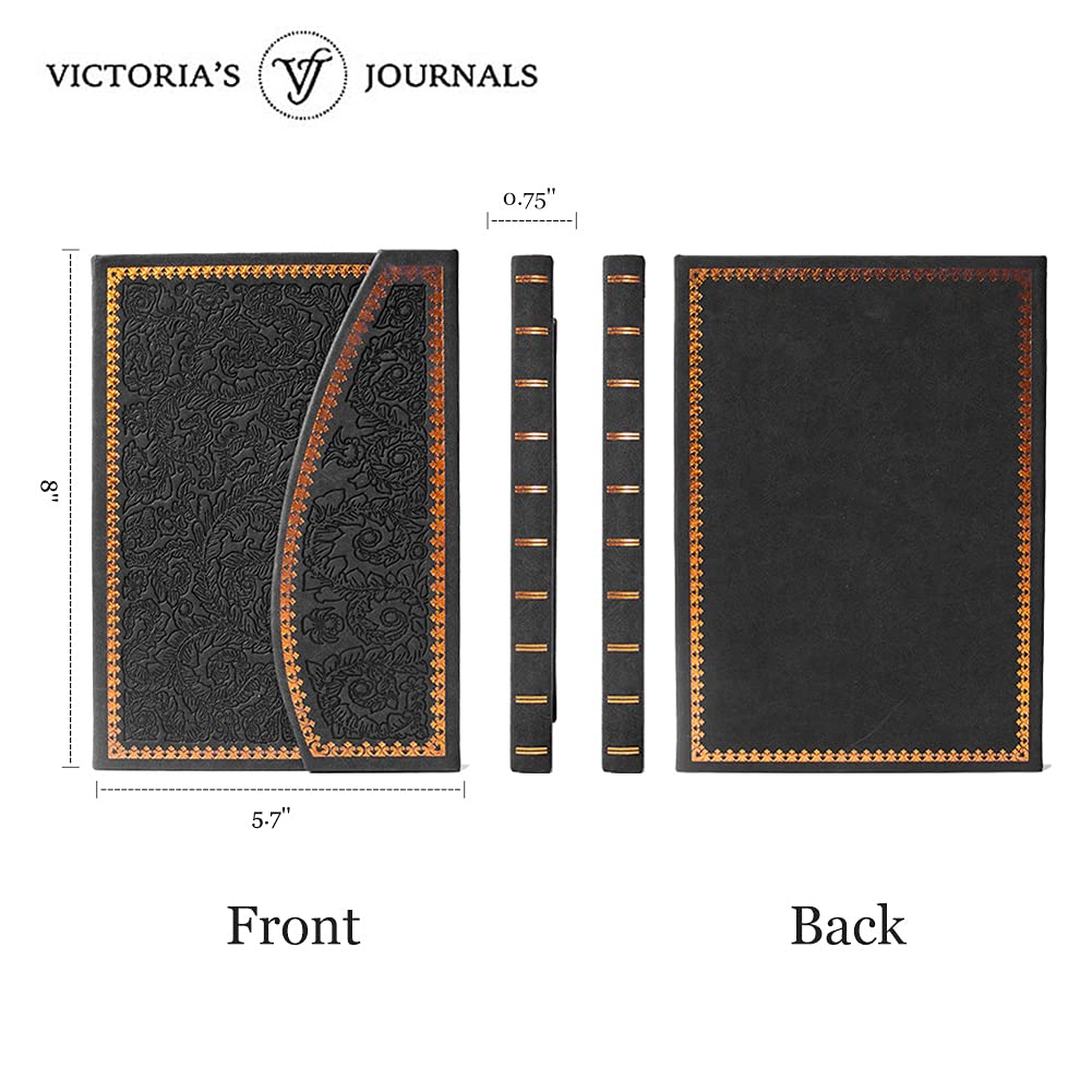 VICTORIA'S JOURNALS Magnet Journal, Carving Vintage Notebook Faux Leather Hard Cover Personal Diary Lined Pages Ribbon Bookmark, 8'' x 5.7''