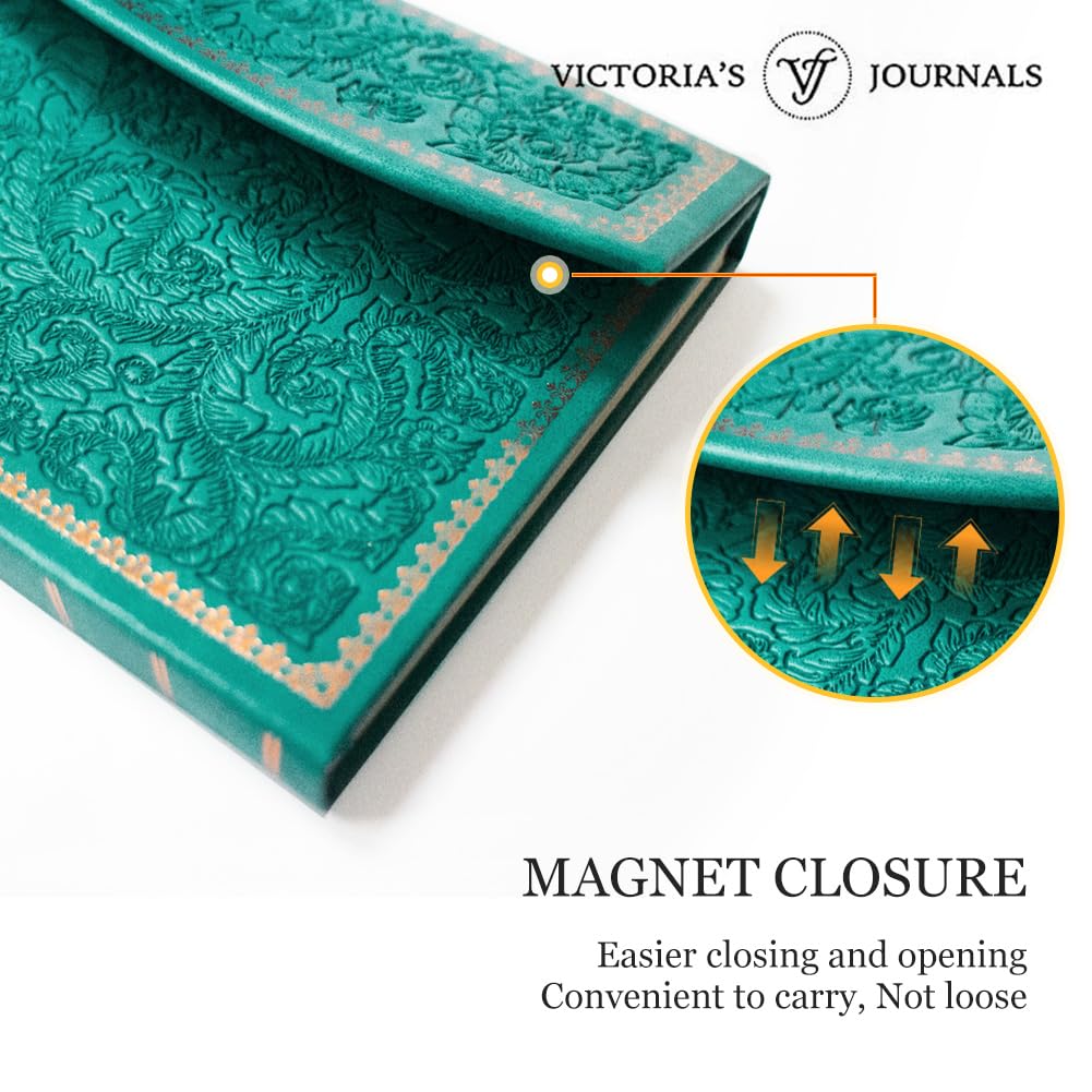 VICTORIA'S JOURNALS Magnet Journal, Carving Vintage Notebook Faux Leather Hard Cover Personal Diary Lined Pages Ribbon Bookmark, 8'' x 5.7''