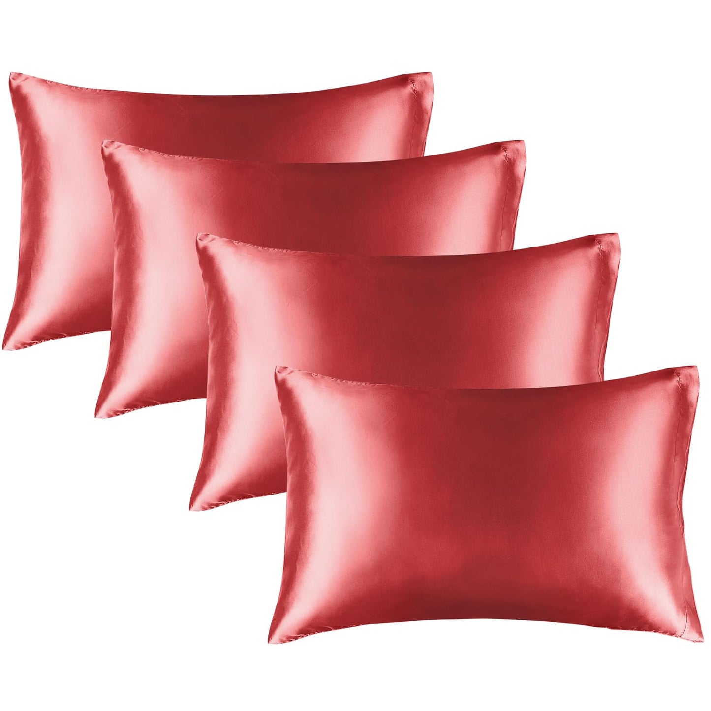 BEDELITE Satin Pillowcase for Hair and Skin, Super Soft and Cooling Similar to Silk Pillow Cases 2 Pack with Envelope Closure, Gift for Women Men(20"x26" Standard Size, Coral)