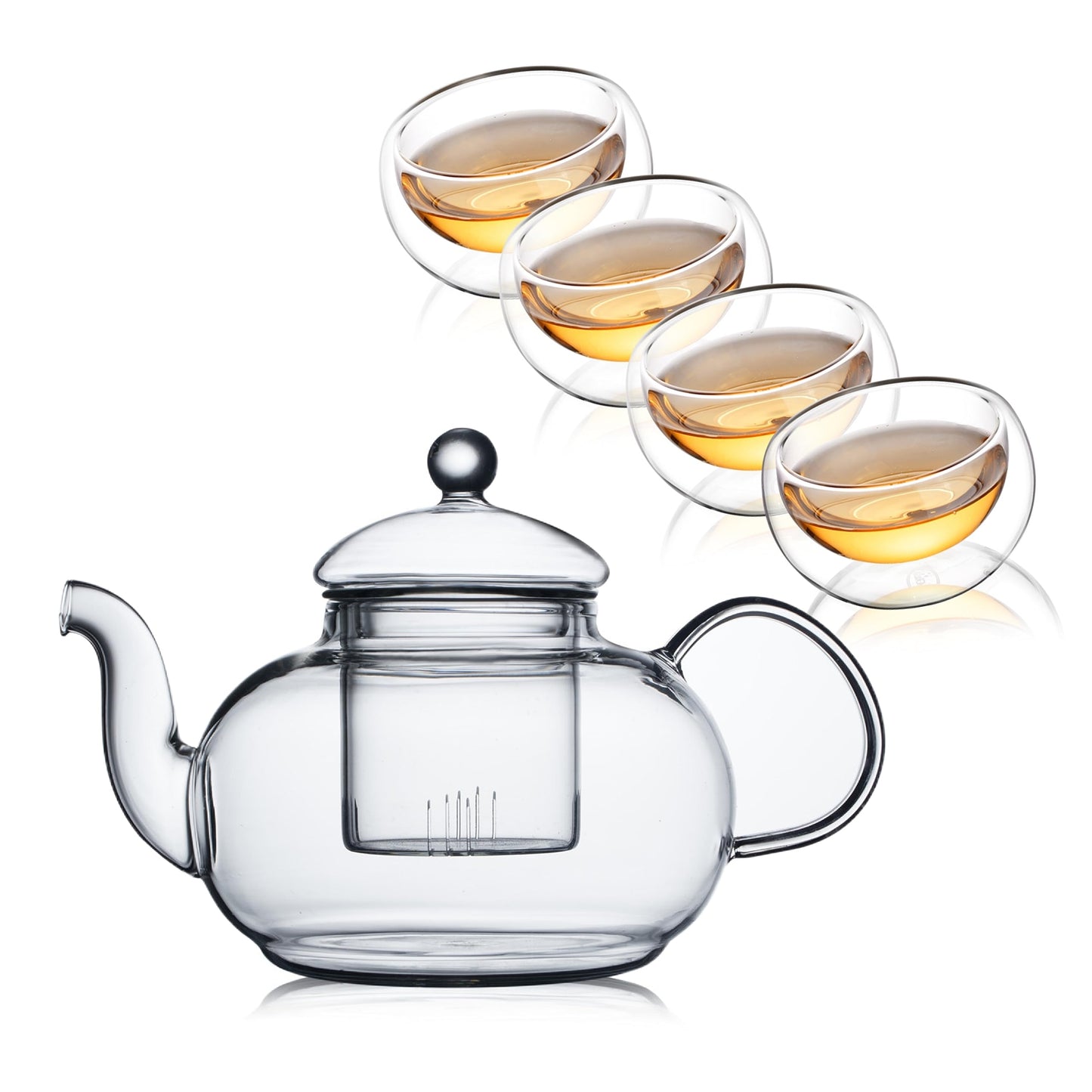 CNGLASS Glass Teapot Stovetop Safe,Clear Teapot with Removable Infuser 20.3 oz,Loose Leaf and Blooming Tea Maker