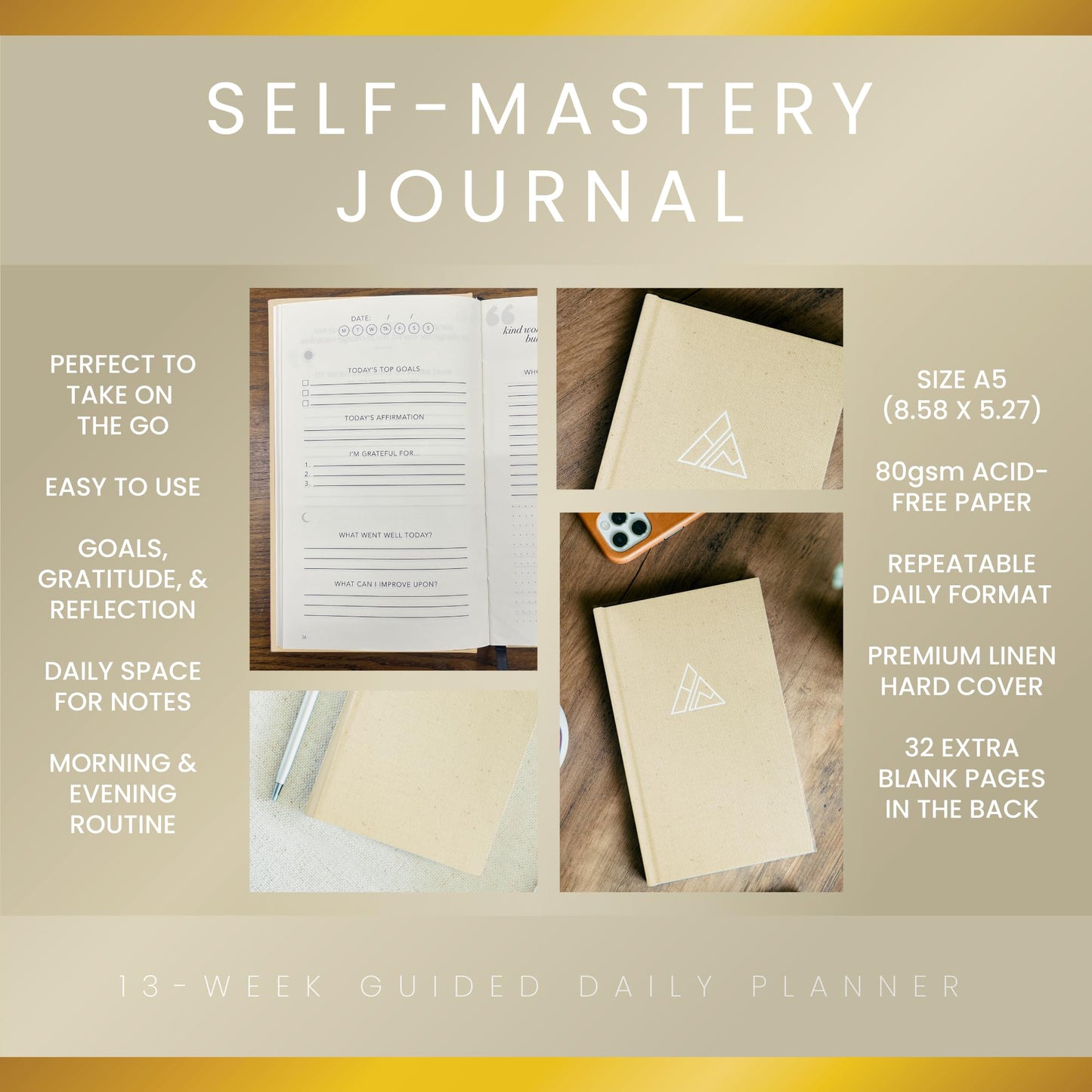 Self-Mastery Journal for Men - Gratitude Journal – 5 Minute Journal - Reflection Manifestation Journal for Mindfulness – Self Care Journal – Goal/Guided Gratitude Journal for Women & Men