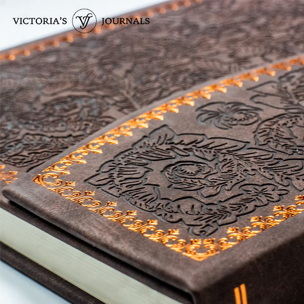 VICTORIA'S JOURNALS Magnet Journal, Carving Vintage Notebook Faux Leather Hard Cover Personal Diary Lined Pages Ribbon Bookmark, 8'' x 5.7''