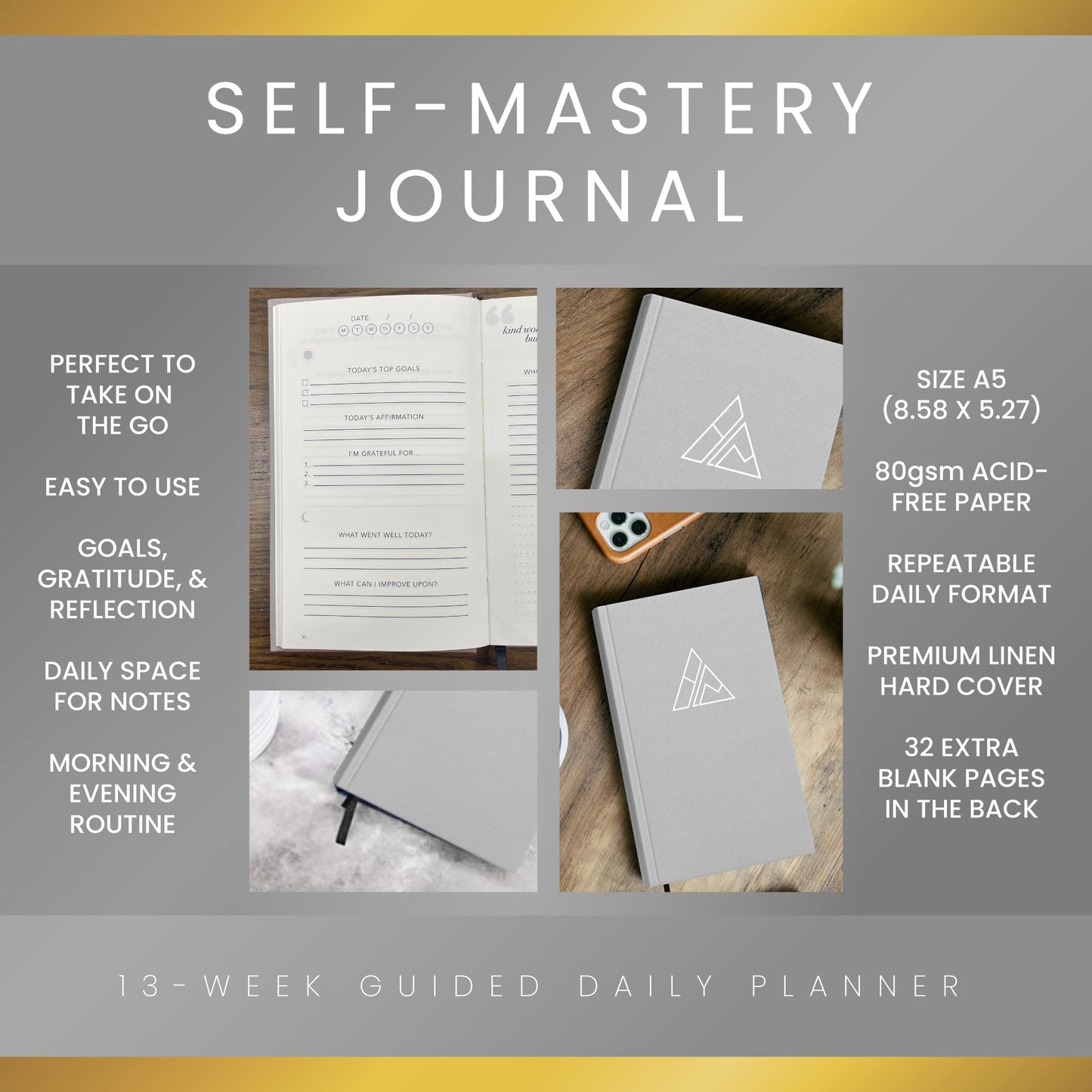 Self-Mastery Journal for Men - Gratitude Journal – 5 Minute Journal - Reflection Manifestation Journal for Mindfulness – Self Care Journal – Goal/Guided Gratitude Journal for Women & Men