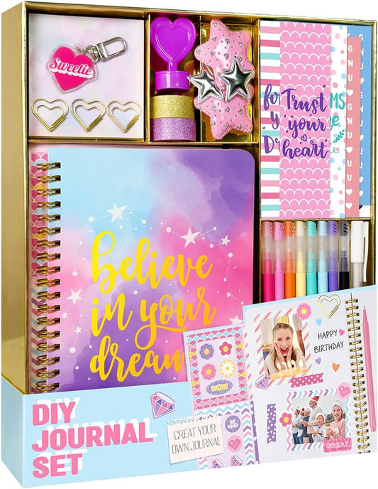 DIY Journal Kit for Girls - DIY Journal Set for Tween & Teen Girls, Stationery Set, Scrapbook & Diary Supplies Set, Journaling Art Crafts Kit, Ideal Gifts for 8 9 10 11 12 13 14 Year Old Girl