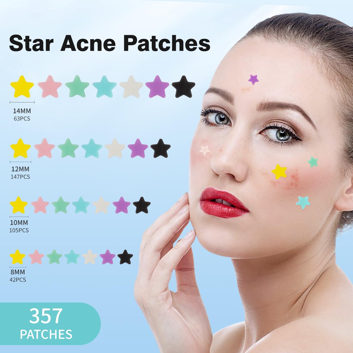 Pimple Patches for Face, Hydrocolloid Acne Patches, Cute Star Zit Covers, Colorful Spot Stickers with Tea Tree, Salicylic Acid & Cica Oil| 3 Sizes (10mm, 12mm & 14mm) |200 Count