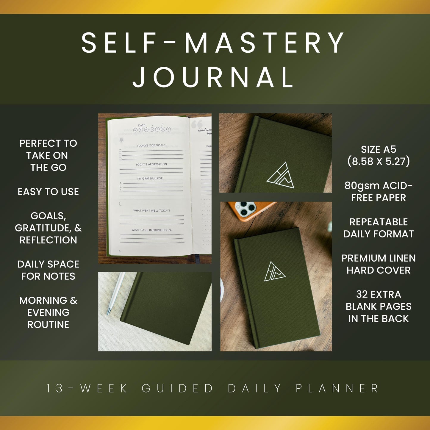 Self-Mastery Journal for Men - Gratitude Journal – 5 Minute Journal - Reflection Manifestation Journal for Mindfulness – Self Care Journal – Goal/Guided Gratitude Journal for Women & Men