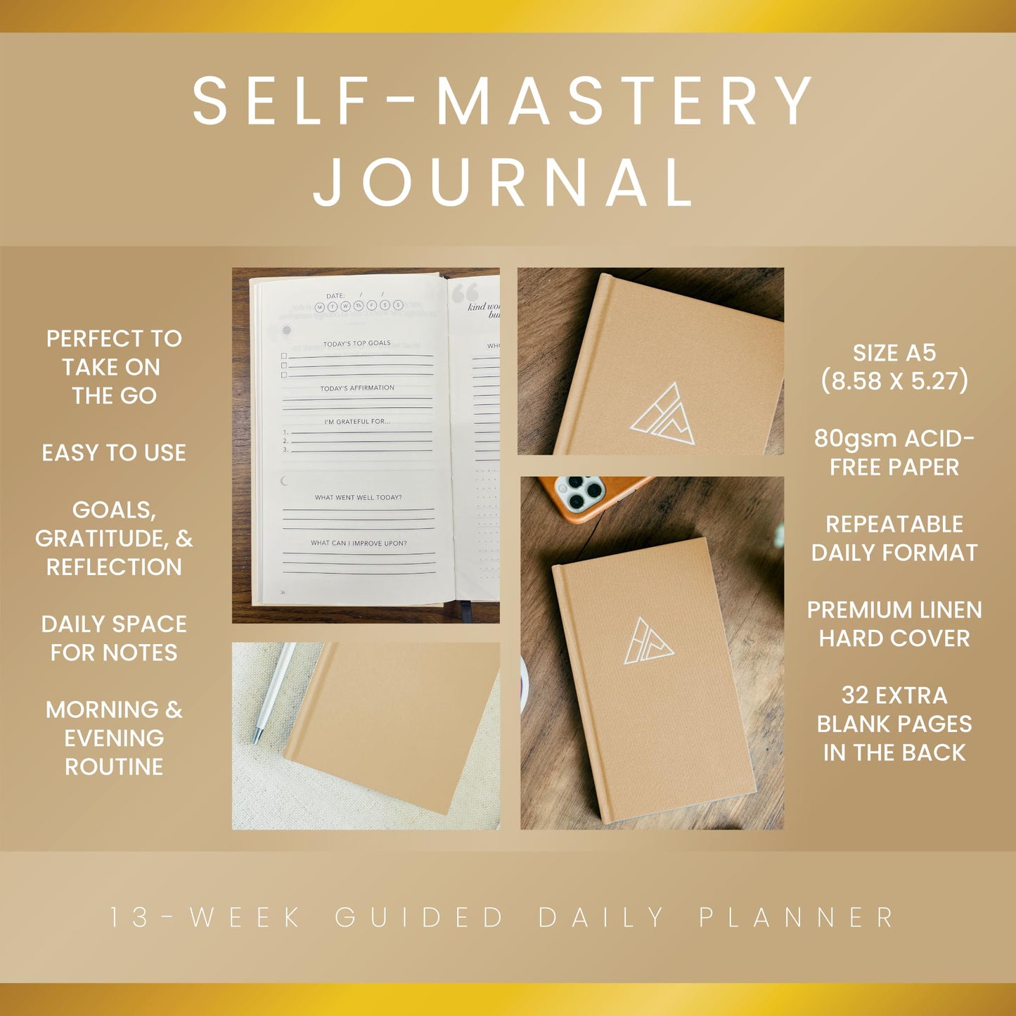 Self-Mastery Journal for Men - Gratitude Journal – 5 Minute Journal - Reflection Manifestation Journal for Mindfulness – Self Care Journal – Goal/Guided Gratitude Journal for Women & Men