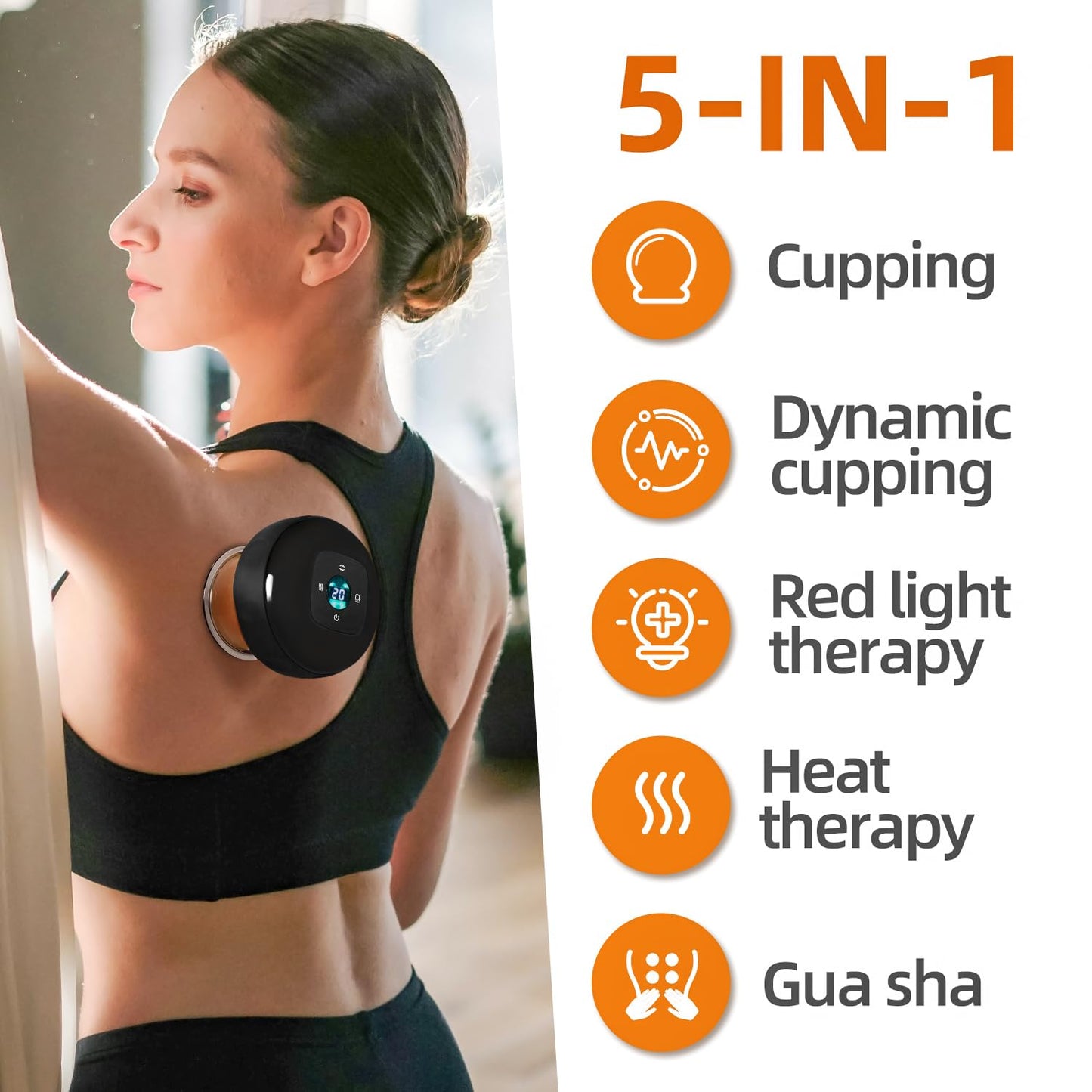 5-in-1 Smart Dynamic Cupping Therapy Set with Red Light, Cupping Kit for Massage Therapy, Electric Cupping Device with 20 Level Temperature and Suction for Back Muscle Soreness (Red)