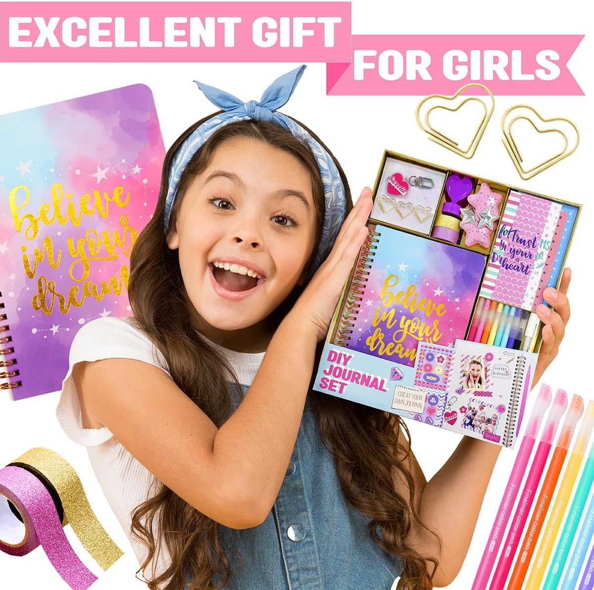 DIY Journal Kit for Girls - DIY Journal Set for Tween & Teen Girls, Stationery Set, Scrapbook & Diary Supplies Set, Journaling Art Crafts Kit, Ideal Gifts for 8 9 10 11 12 13 14 Year Old Girl