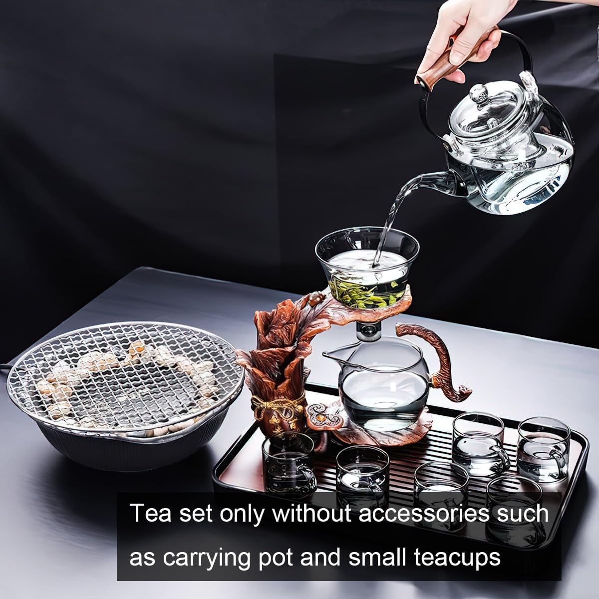 Semi Automatic Drip TeaPot, Heat Resistant Magic Teapot Set, Home Lazy Kung Fu Tea Maker Set, Magnetic Glass Tea Pot, High Borosilicate Glass TeaPot, Suitable for home/office Reception