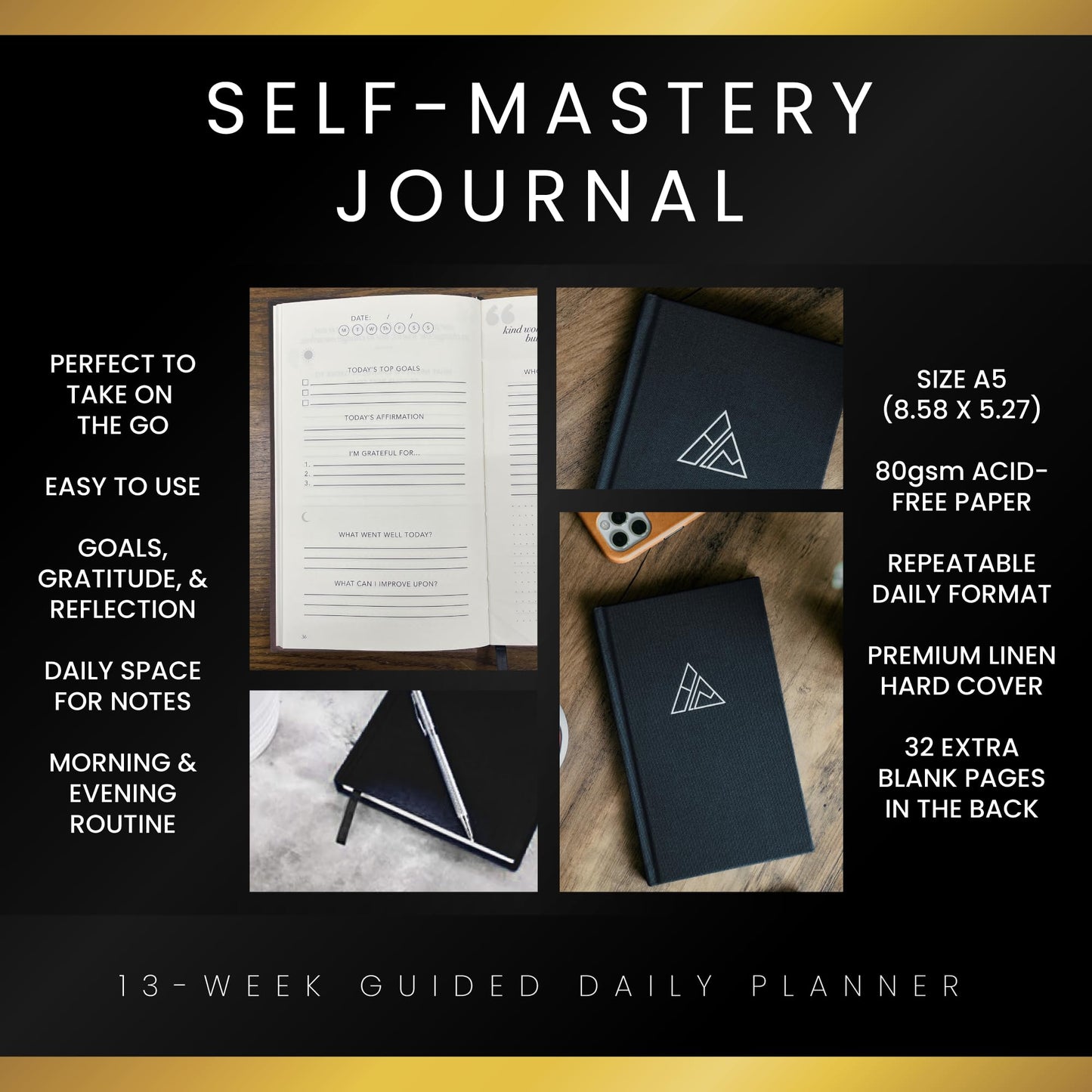 Self-Mastery Journal for Men - Gratitude Journal – 5 Minute Journal - Reflection Manifestation Journal for Mindfulness – Self Care Journal – Goal/Guided Gratitude Journal for Women & Men