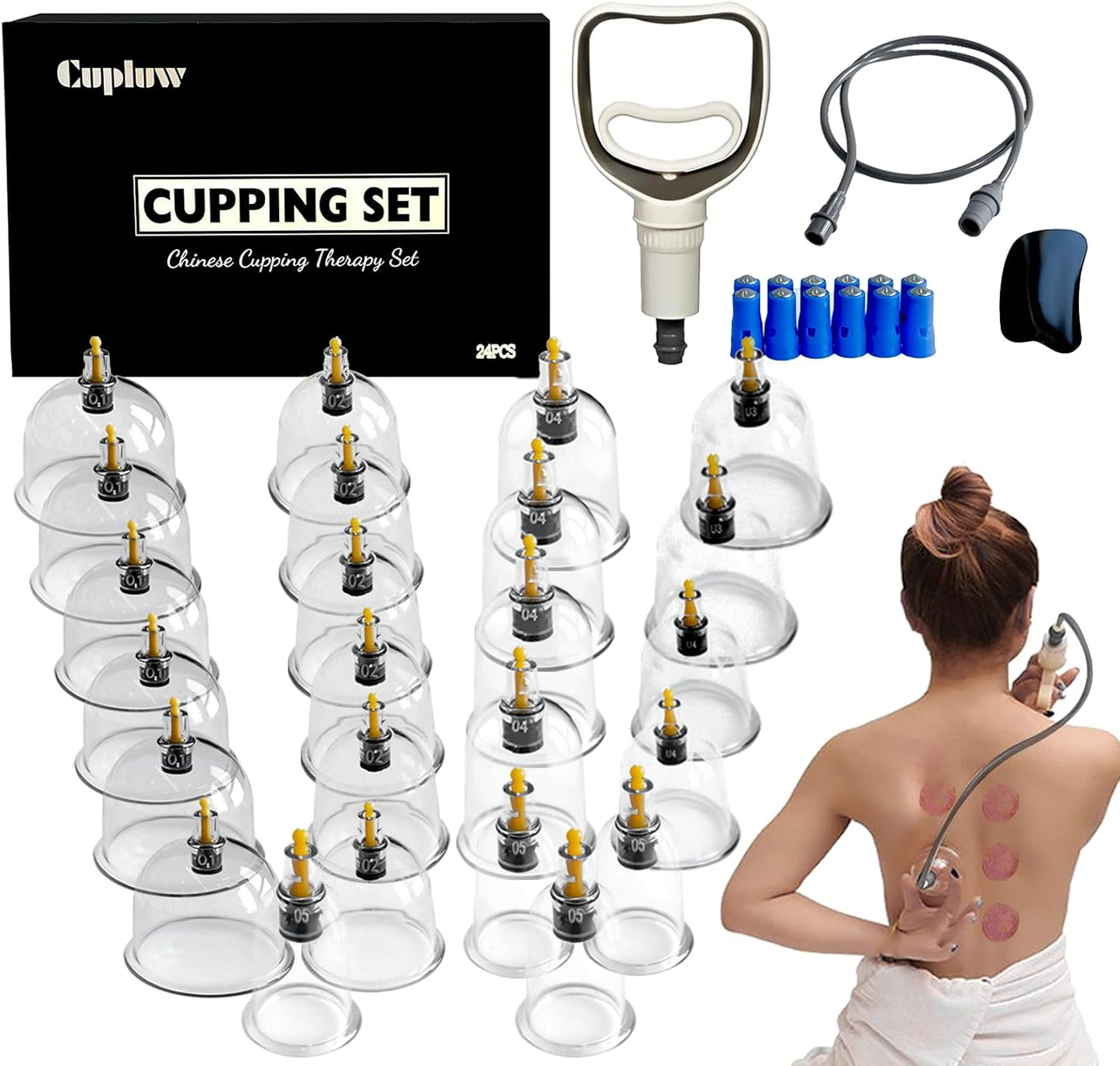 Cupping Set, 24 Cups Cupping Kit for Massage Therapy, Chinese Cupping Therapy Set with Magnetics, Professional Vacuum Cupping Set for Cellulite Reduction Muscle Pain Relief with Manual Pump