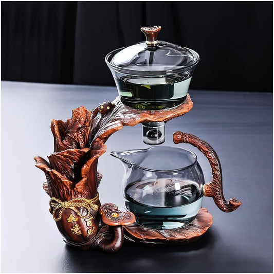 Semi Automatic Drip TeaPot, Heat Resistant Magic Teapot Set, Home Lazy Kung Fu Tea Maker Set, Magnetic Glass Tea Pot, High Borosilicate Glass TeaPot, Suitable for home/office Reception