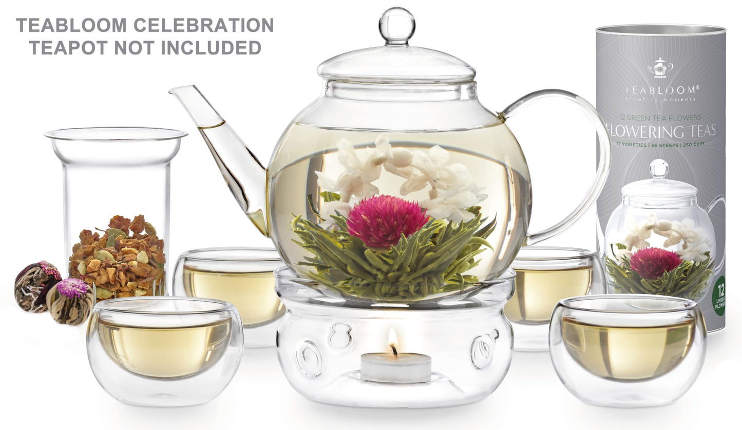 Teabloom Flowering Tea - 12 Unique Varieties of Blooming Tea Flowers - Hand-Tied Green Tea Leaves & Edible Flowers - 12-Pack Gift Canister