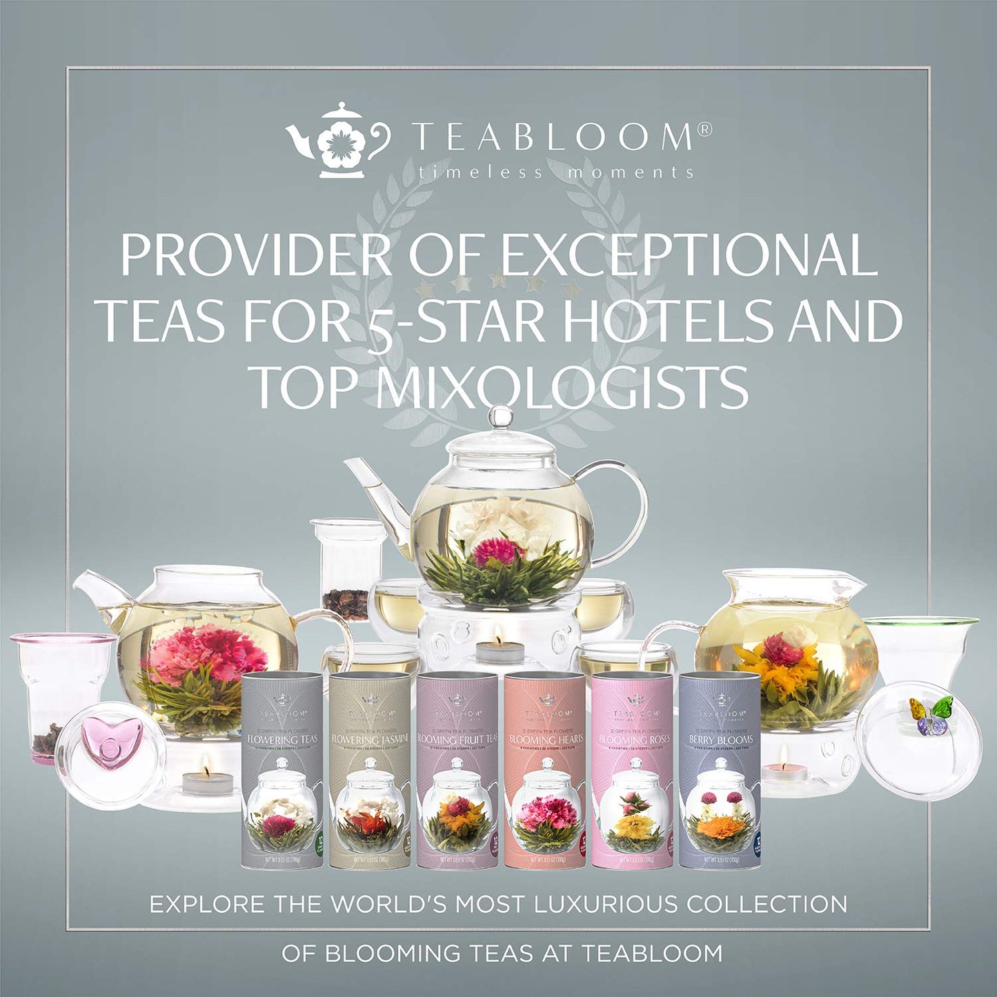 Teabloom Flowering Tea - 12 Unique Varieties of Blooming Tea Flowers - Hand-Tied Green Tea Leaves & Edible Flowers - 12-Pack Gift Canister