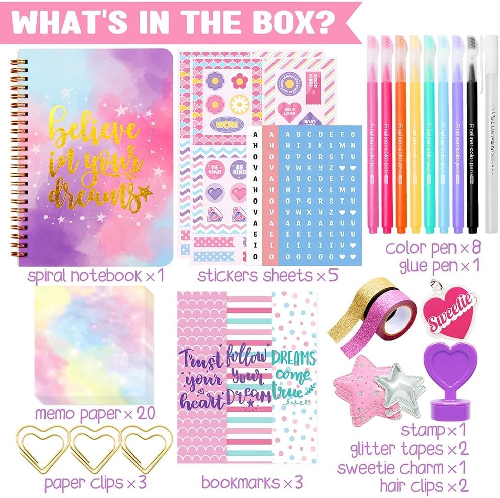 DIY Journal Kit for Girls - DIY Journal Set for Tween & Teen Girls, Stationery Set, Scrapbook & Diary Supplies Set, Journaling Art Crafts Kit, Ideal Gifts for 8 9 10 11 12 13 14 Year Old Girl