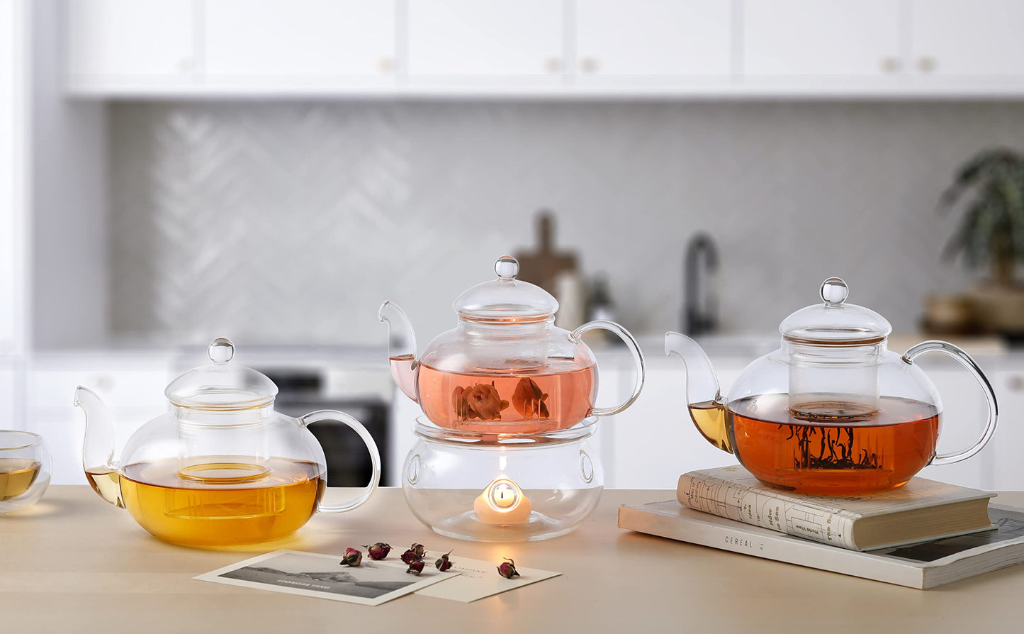 CNGLASS Glass Teapot Stovetop Safe,Clear Teapot with Removable Infuser 20.3 oz,Loose Leaf and Blooming Tea Maker