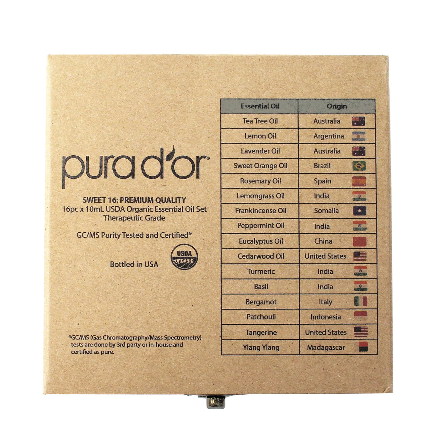 PURA D'OR Organic Sweet16 Essential Oils Set - 16x 10mL Wood Box Aromatherapy Gift Set - 100% Pure Therapeutic Grade for Relaxation and Wellness (Lavender, Rosemary, Turmeric, Ylang Ylang & More)