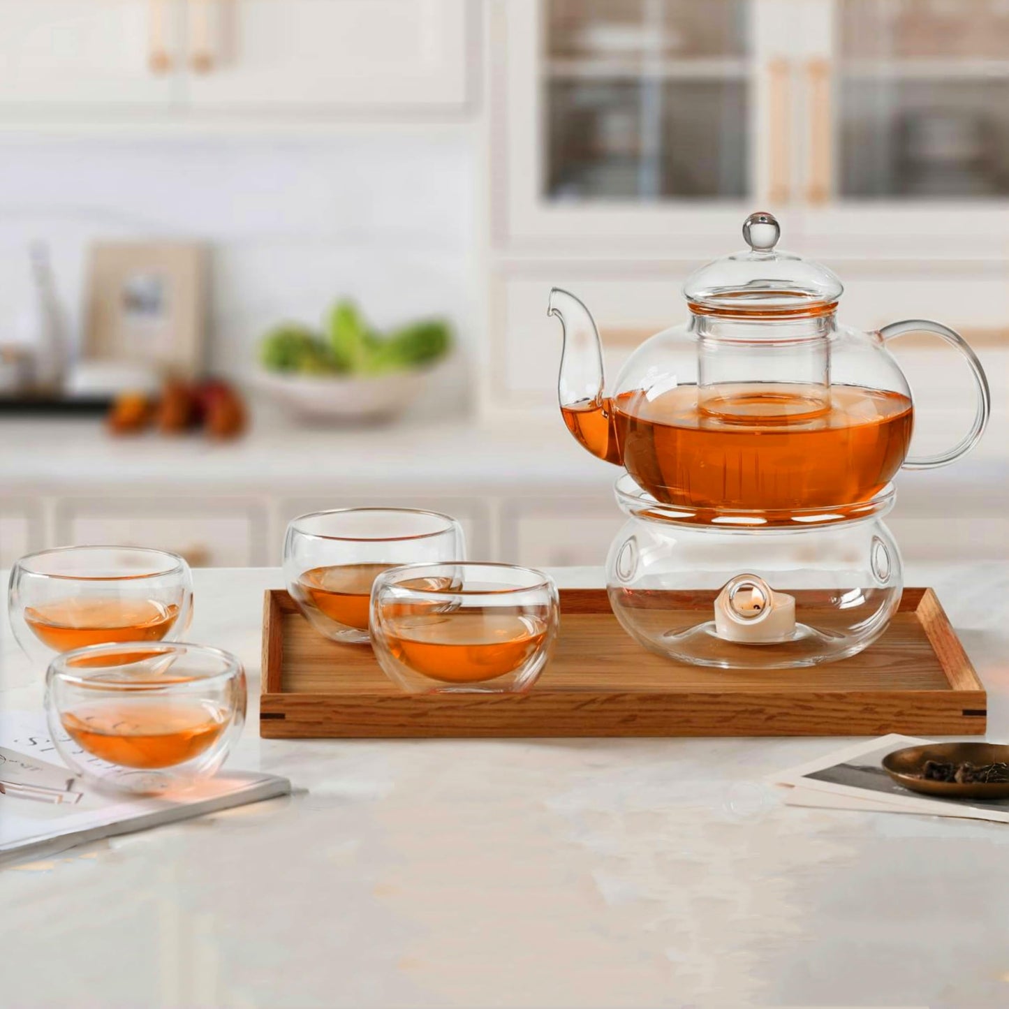 CNGLASS Glass Teapot Stovetop Safe,Clear Teapot with Removable Infuser 20.3 oz,Loose Leaf and Blooming Tea Maker