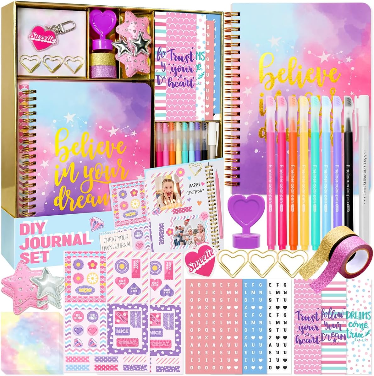 DIY Journal Kit for Girls - DIY Journal Set for Tween & Teen Girls, Stationery Set, Scrapbook & Diary Supplies Set, Journaling Art Crafts Kit, Ideal Gifts for 8 9 10 11 12 13 14 Year Old Girl