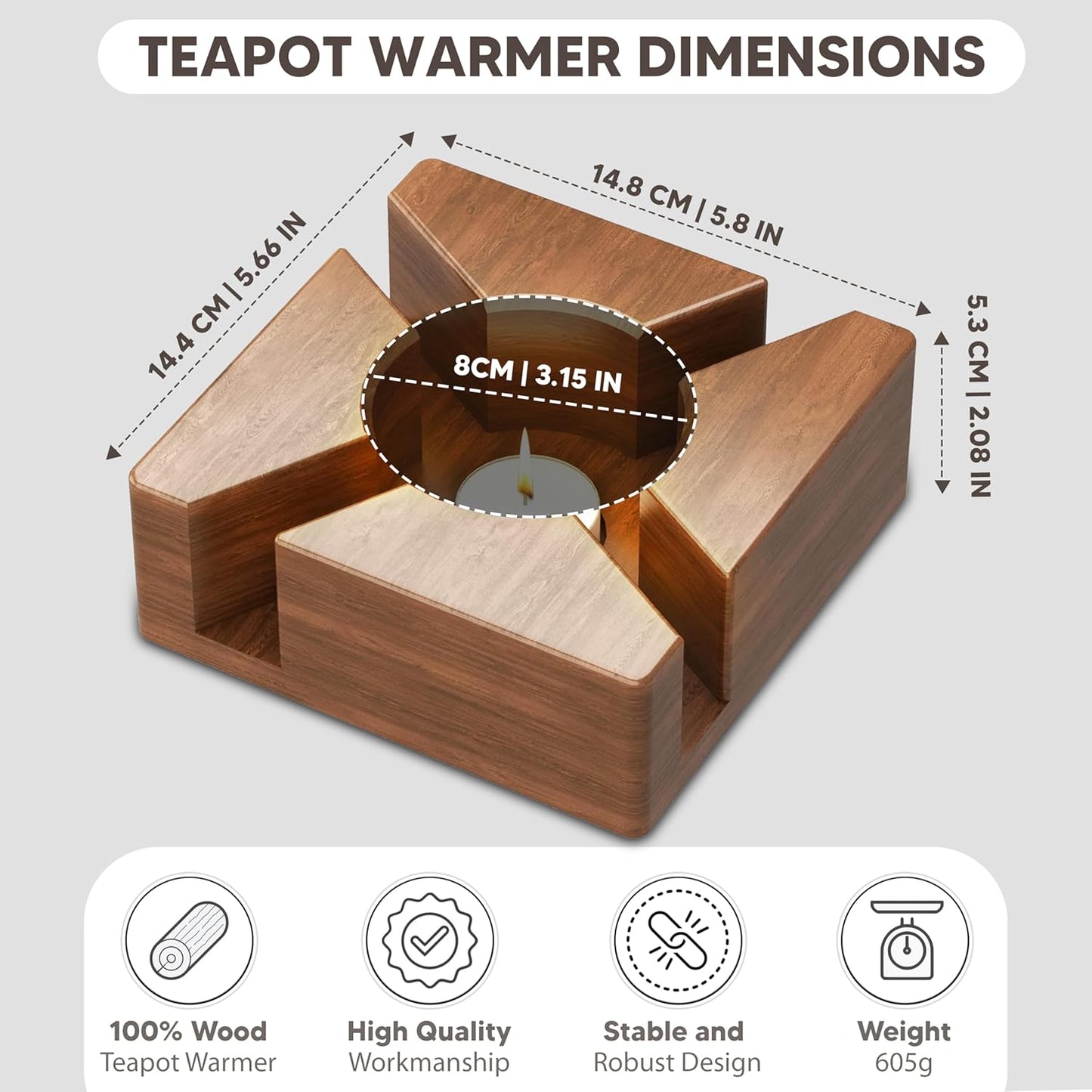 Glass Teapot Stovetop with Wooden Stand - Borosilicate Glass Kettle with 2 Type Removable Infuser & Wooden Lid - Gas Electric Stovetop - Smooth surface - Tea Connoisseur's Choice - 34 Oz