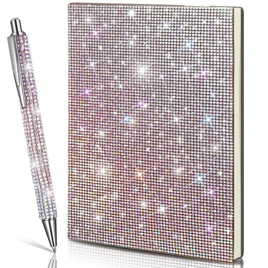 Kosiz Notebook and Rhinestone Pen Sets, A5 Diamond Crystal Notebook, Crystal Pen, Bling Office Accessories (Rose Red)