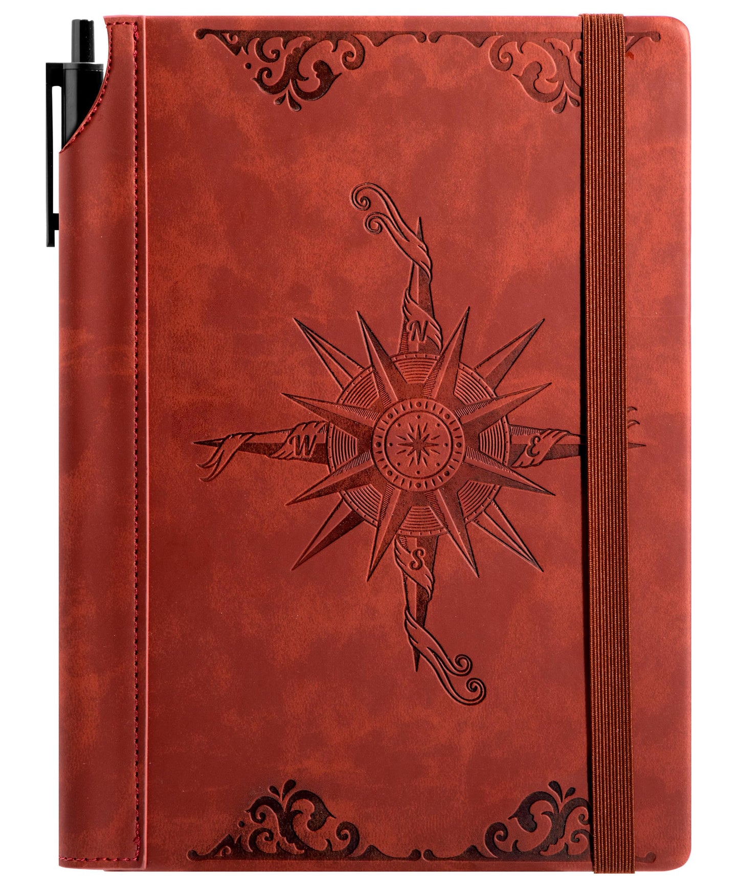 CAGIE Compass Leather Notebook Journal for Men, 100 GSM 288 Pages Lined Journals for Writing, A5 Hardcover Journaling Notebooks Valentines Day Gifts for Him for Travel Office Daily Writing