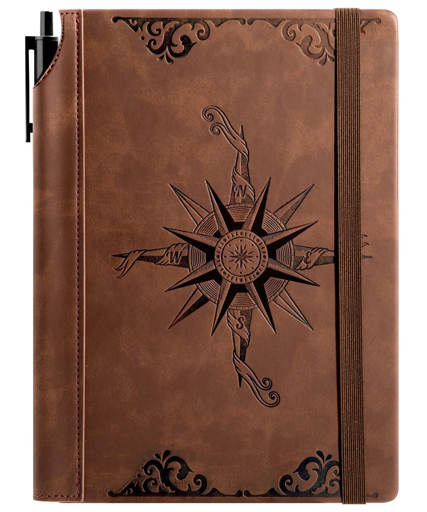 CAGIE Compass Leather Notebook Journal for Men, 100 GSM 288 Pages Lined Journals for Writing, A5 Hardcover Journaling Notebooks Valentines Day Gifts for Him for Travel Office Daily Writing